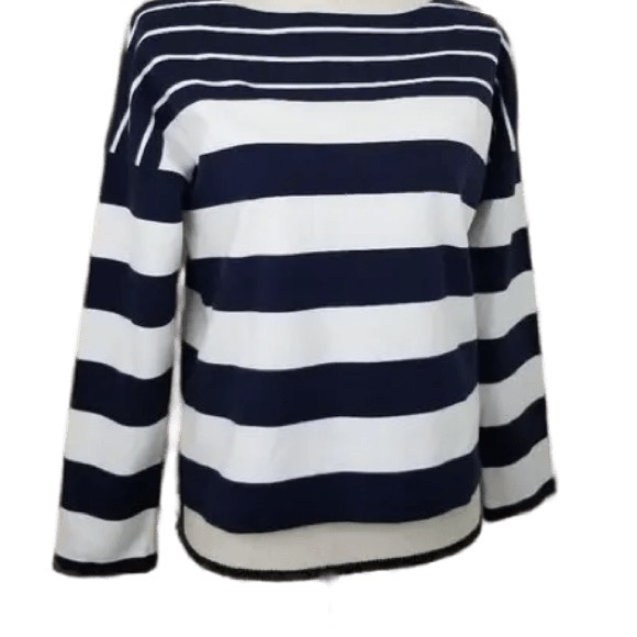 Nautical Stripes Long Sleeve J Crew Boat Neck Top Navy Blue White Striped - Picture 5 of 16